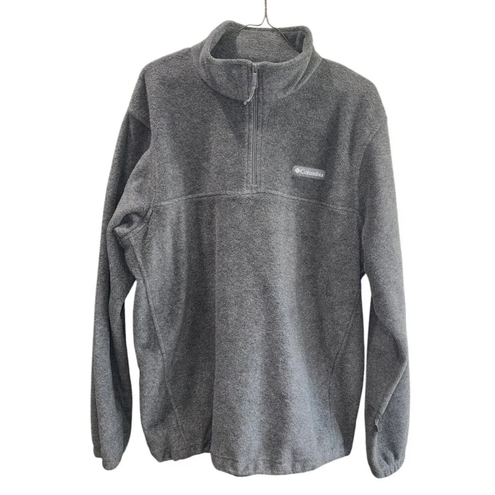 Columbia Mens XL Grey 1/4 Zip Fleece Pullover Jacket  Adjustable Hem Outdoors - Picture 2 of 8